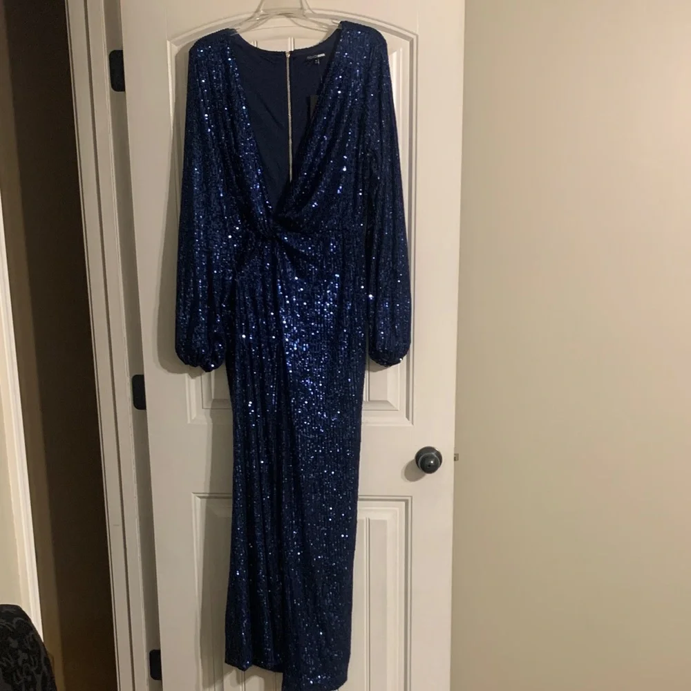 Blue Sequin Long Sleeve Dress - Picture 1 of 6